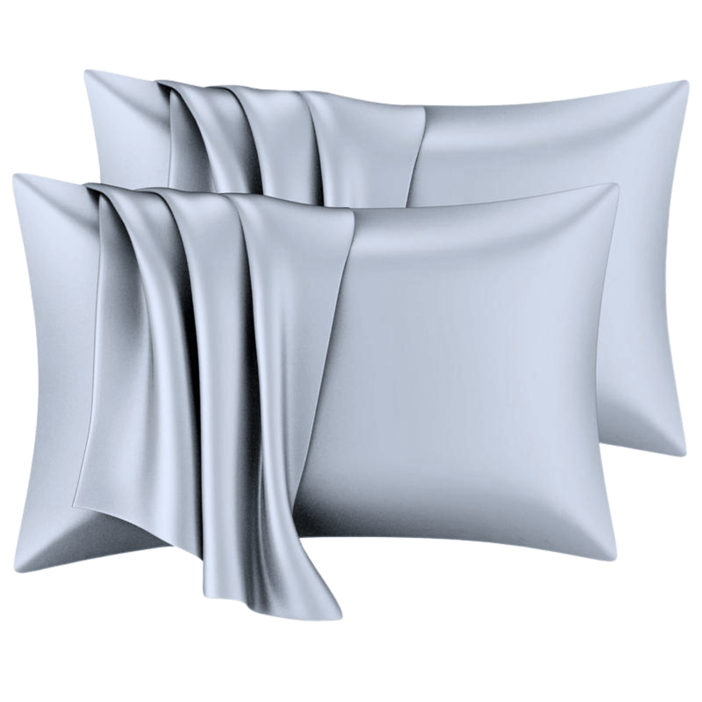 Silver Satin Microfiber Polyester Pillowcases, Set of 2