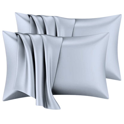 Silver Satin Microfiber Polyester Pillowcases, Set of 2